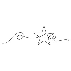 Christmas star single line art, continuous one line drawing of  Isolated outline vector icon 