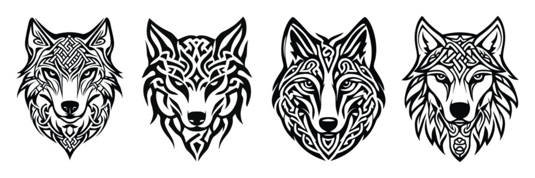 Intricate Wolf Head Tribal Designs &ndash; Bold Tattoo-Style Vector Pack