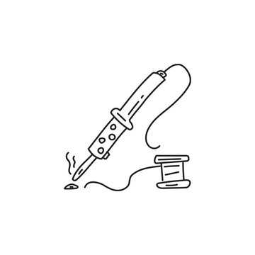 soldering iron melting solder, line art clip art preview