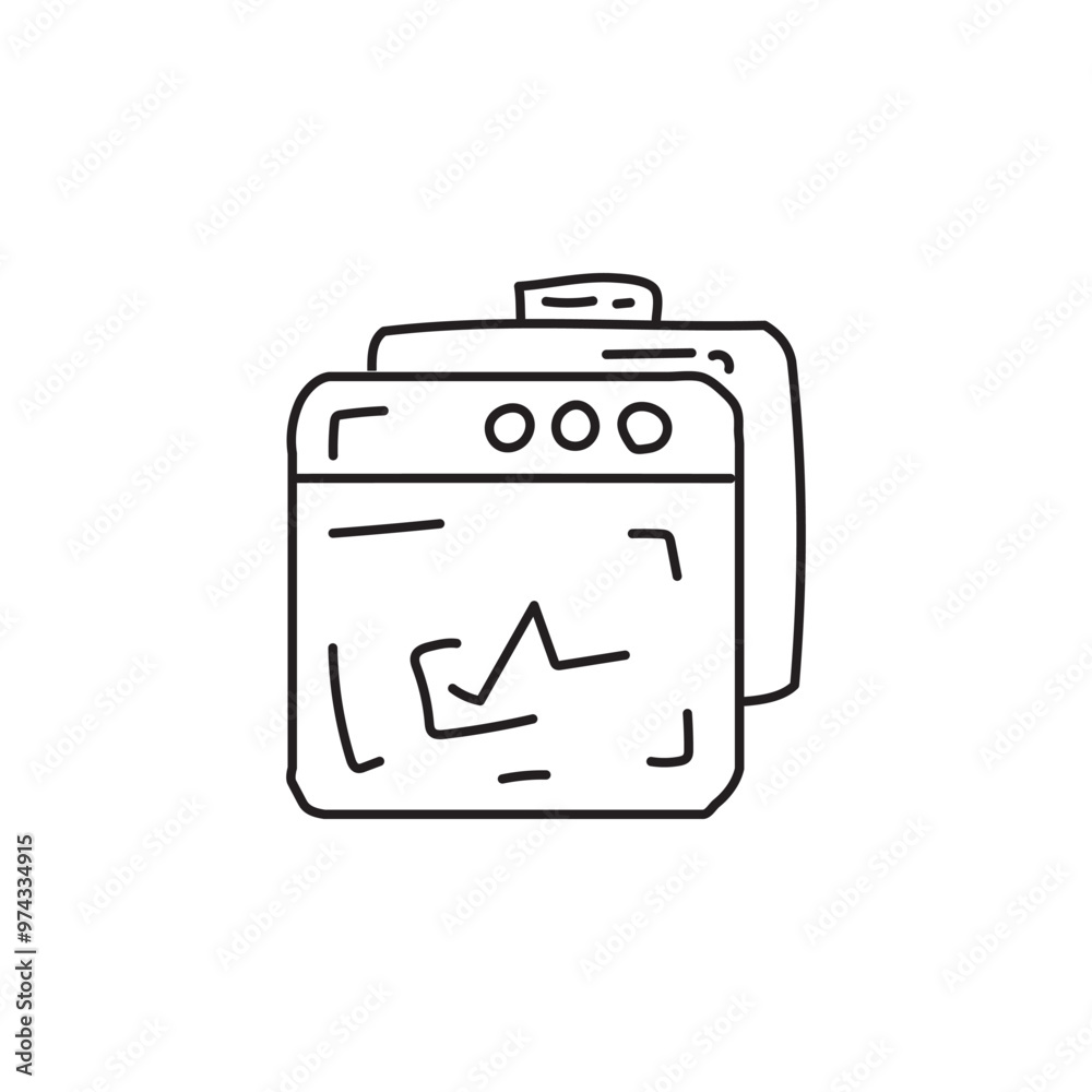 Poster simple line art illustration of two browser windows open to a website with a graph and other data di