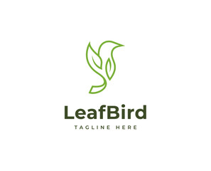 Abstract line bird and leaf symbol logo design with clean and elegant lines style design vector illustration