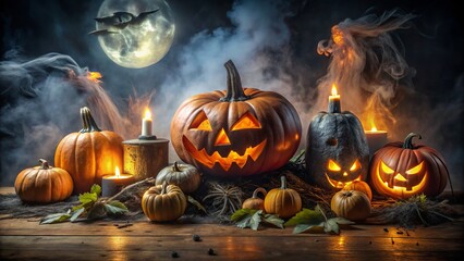 Naklejka premium Halloween images with spooky atmosphere on black background