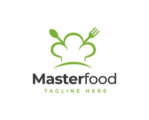 Chef hat logo design with fork and spoon element illustration