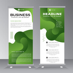 Abstract Roll up banner template with green colour, Vertical banner template, stand banner layout for event, welcome, advertisement, presentation, eco event, concept, vector eps 10.