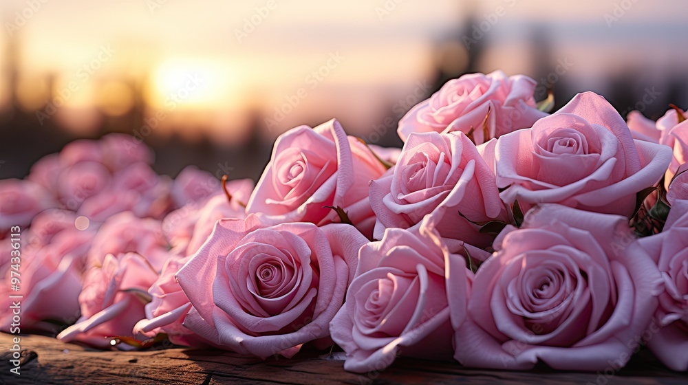 Sticker pink rose flowers in a floral arrangement