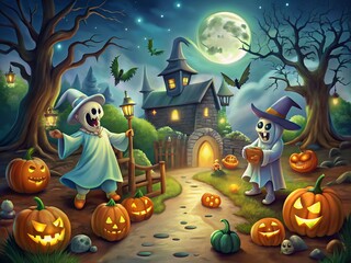 Halloween Night with Ghosts and Goblins