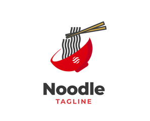 Restaurant noodle bowl logo with chopsticks element icon symbol vector illustration