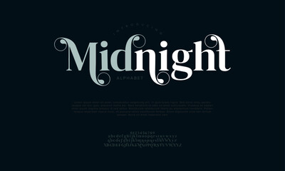Midnight typography beauty fashion elegant minimalist serif italic fonts decorative wedding vintage retro logos. Minimal luxury font alphabet logo. Vector illustration
