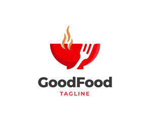 Restaurant logo design with fork icon element illustration