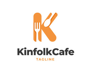 Simple letter K logo with fork and spoon for restaurant logo vector illustration