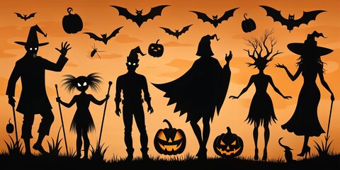 Halloween sketches to draw spooky silhouettes