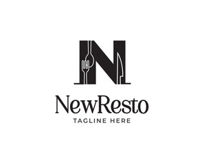 minimalist letter N logo with food equipment icon for restaurant logo vector illustration