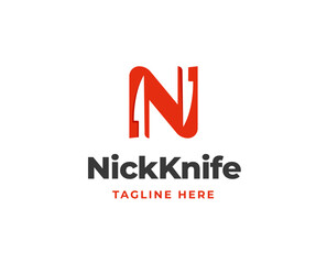 Simple letter J logo template with knife symbol element illustration