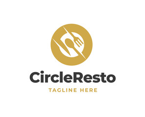 Circle shape or o letter logo with food equipment icon for restaurant logo vector illustration