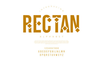 Rectan creative modern geometric urban alphabet font. Digital abstract futuristic, game, techno, robot, music, logo, sport, minimal technology typography. Simple numeric vector illustration