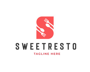 Initial S letter logo design with fork and spoon icon for restaurant logo vector illustration