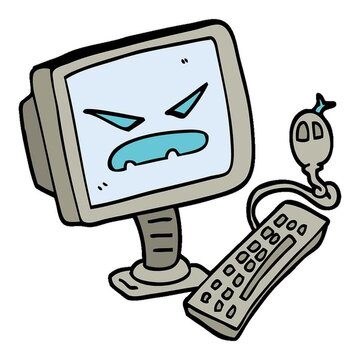 hand drawn doodle style cartoon evil computer