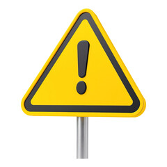 3d render of yellow triangular warning sign with black exclamation mark hazard danger board isolated on png transparent background
