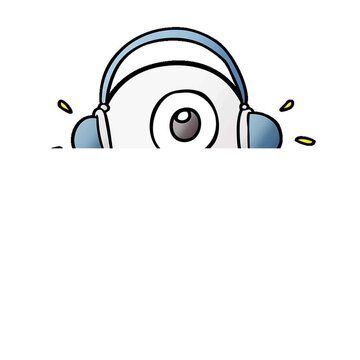 cartoon cyclops alien spaceman listening to music