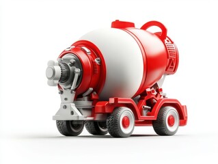 Fototapeta premium Red Toy Cement Mixer Truck Isolated on White Background