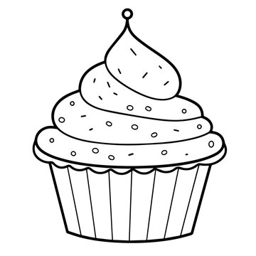 recommend clip art: Minimalist vector outline of a cupcake icon for versatile use.