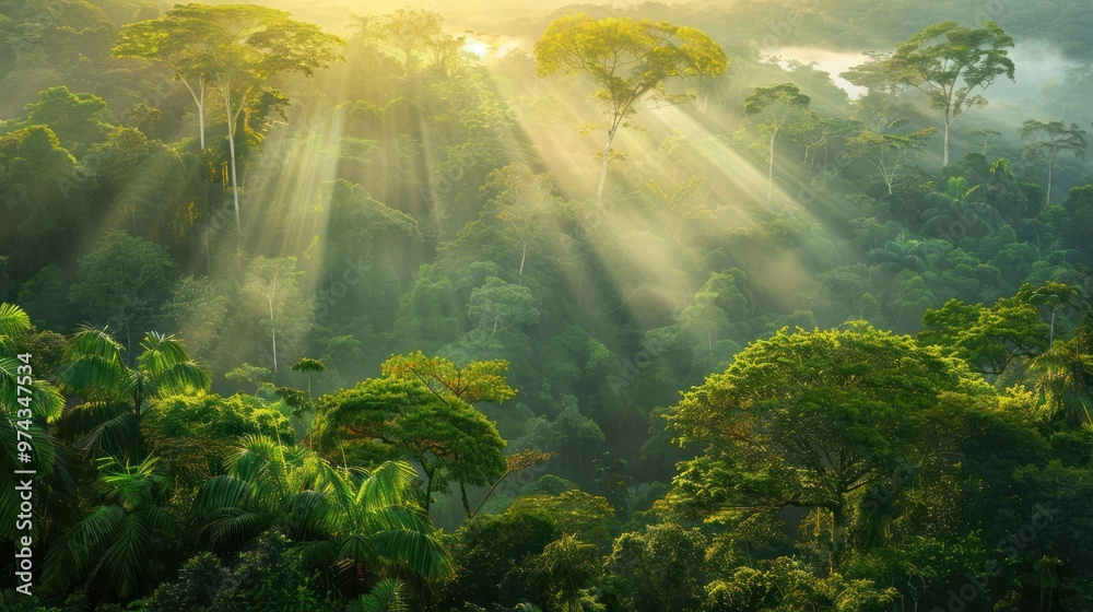 Poster Sunlight Through the Rainforest Canopy