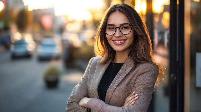 Confident Businesswoman Smiling Outdoors with Arms Crossed
