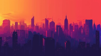 Fototapeta premium Cityscape Silhouette at Sunset