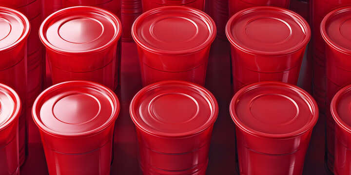 Close up image of red plastic cups

