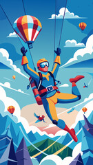 A man is flying through the air with a parachute