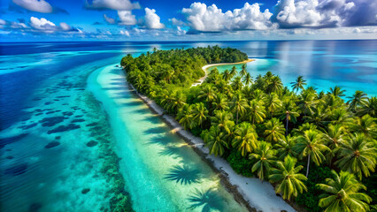 Obraz premium Breathtaking Aerial View of a Tropical Island with Turquoise Waters Tranquil Beach Escape with Lush Vegetation and Stunning Coastal Views