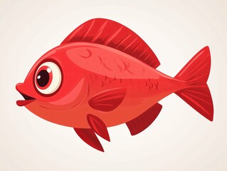 Cute Red Cartoon Fish with Big Eyes and Simple Design