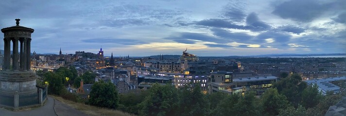 Panoramic View of Edinburgh Skyline at Dusk from Calton Hill
