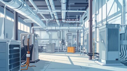 Obraz premium Industrial Interior with Complex Piping