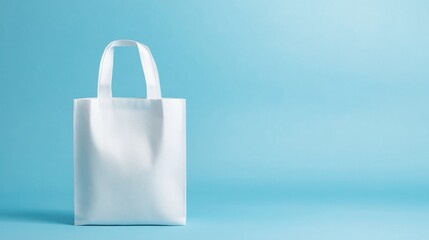 White Tote Bag on Blue Background
