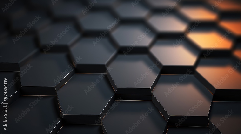 Wall mural a close-up of a black honeycomb pattern with a warm glow emanating from the background. the abstract