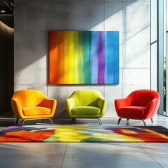 Minimalist Living Room with Vibrant Multicolored Armchairs | Modern Interior Design -- 1:1