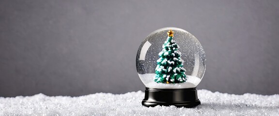 Shiny Christmas Tree In Snow Globe generative AI