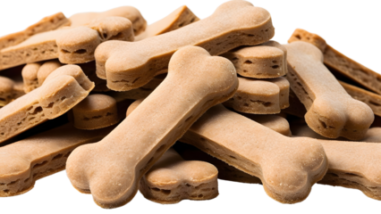 Dog bone shaped biscuits or dog treats isolated on transparent background PNG. Animal food png.