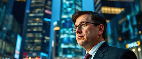 Business man on future network city generative AI