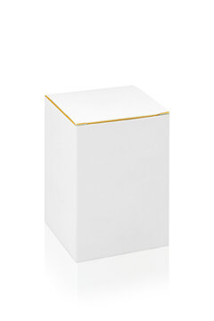 Cardboard box isolated on a white background with reflection.