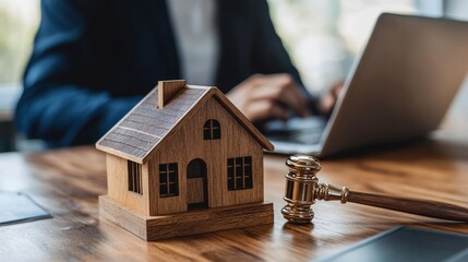 Real Estate Auction, Wooden House Model and Gavel