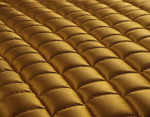 Obraz premium Luxurious Quilted Gold Fabric Texture, Close-Up of Soft Cushion Padding, High-Quality Upholstery Material in Golden Tones, Plush Textile Pattern for Interior Design, Richly Padded Fabric in Satin Gold