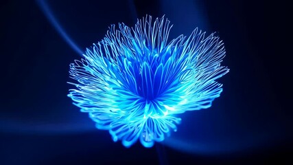 Blue abstract flower ripple pattern with glowing petals on black background - Powered by Adobe