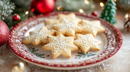 Star & Tree Christmas Cookies on Festive Plate: Holiday Baking Delight