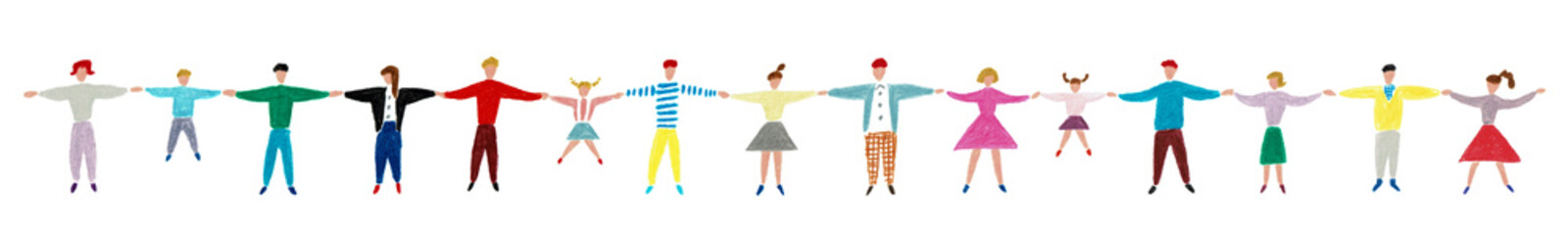 手描きイラスト　手をつなぐ人々