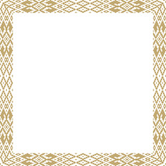 Vector golden square belarusian national ornament frame. Ethnic pattern rectangle of Slavic peoples, Russian, Ukrainian, Serb, Pole, Bulgarian. Cross stitch template