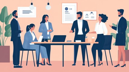 Strategic Business Negotiation - Professional Illustration of People in Formal Discussion Setting