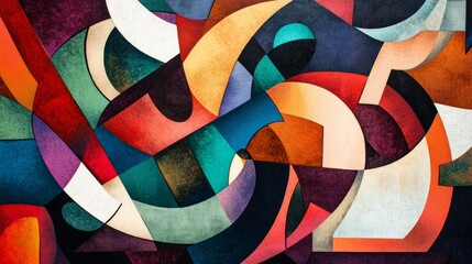 Fototapeta premium Asymmetrical shapes and vibrant patterns create a striking visual interaction in an abstract composition