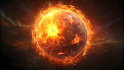 flaming ball flying through the dark, cosmic universe